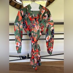 Multi color tie waisted dress